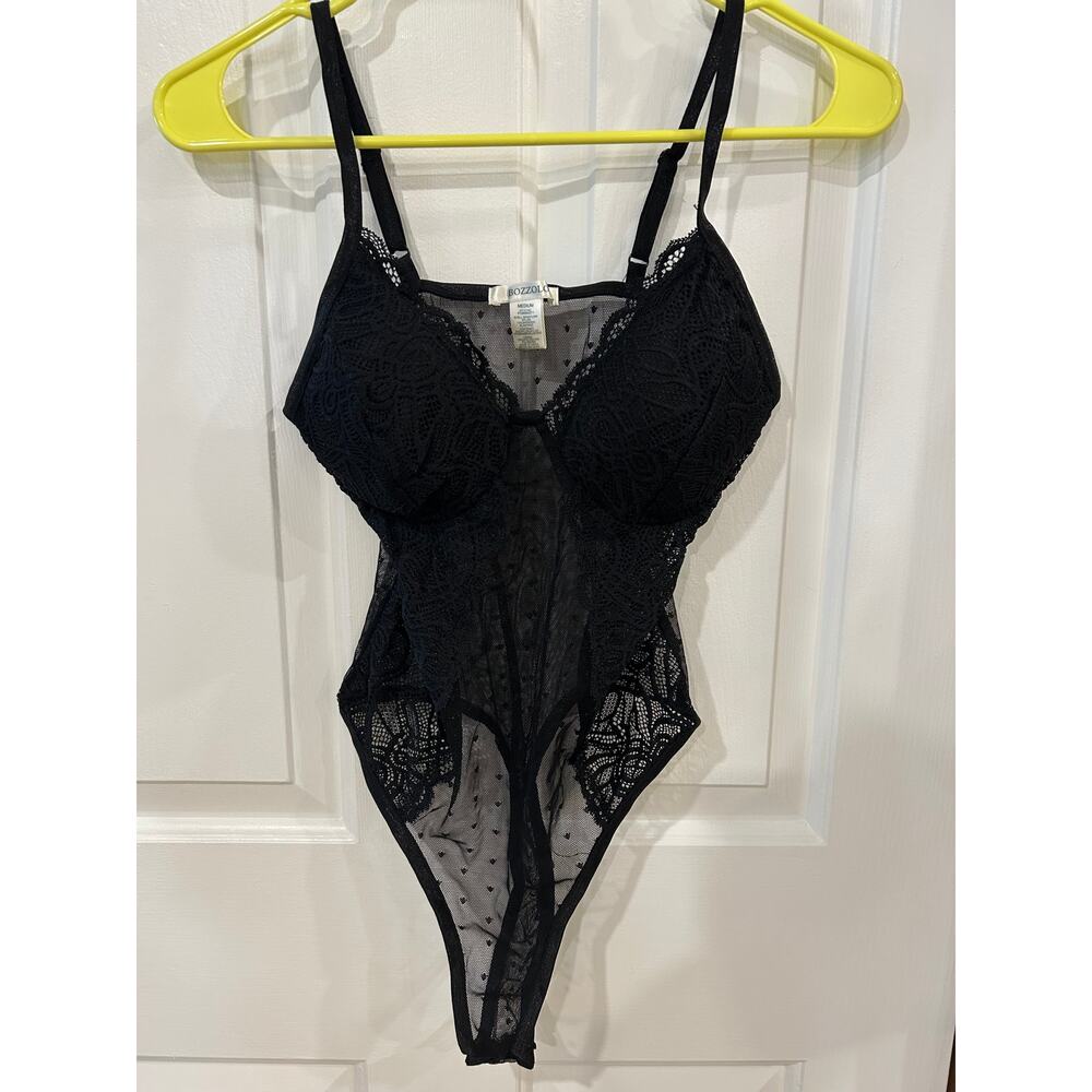 Bozollo blacklace bustier style sheer thong style bodysuit